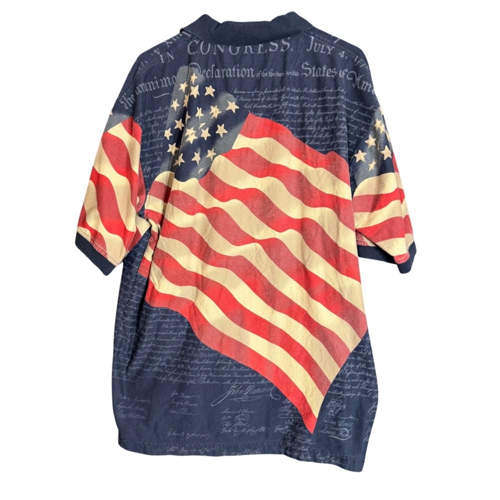 American Summer Mens Size Large USA Flag Polo Shirt Patriotic Cotton Navy Red - Picture 3 of 10